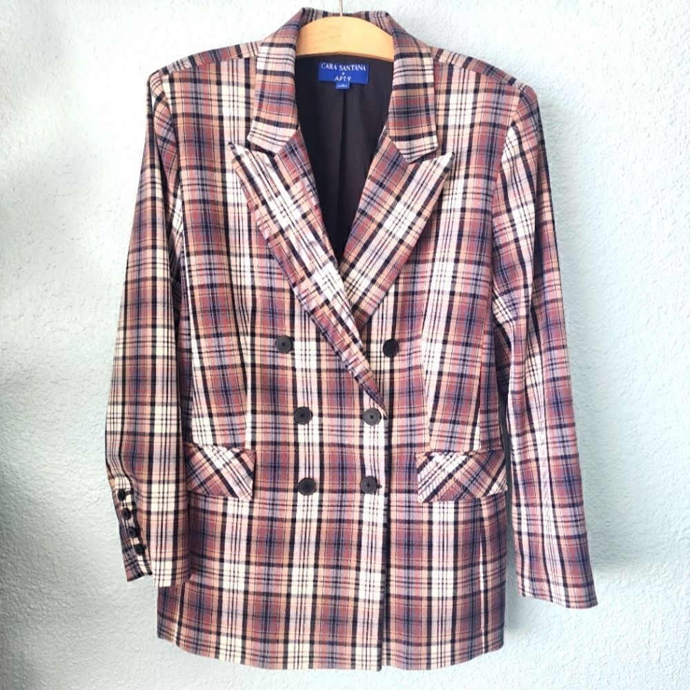 Cara Santana for Apt9 doble breasted plaid sport blazer jacket